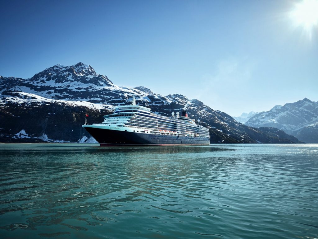 Queen Elizabeth in Glacier Bay, Alaska. (Photo courtesy of Cunard)